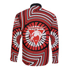 Sydney Swans Long Sleeve Button Shirt Indigenous Monochrome Dot Art Mascot Style