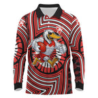 Sydney Swans Long Sleeve Polo Shirt Indigenous Monochrome Dot Art Mascot Style