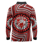 Sydney Swans Long Sleeve Polo Shirt Indigenous Monochrome Dot Art Mascot Style