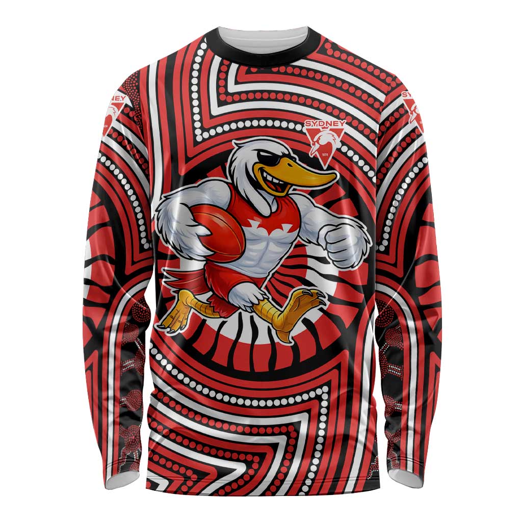 Sydney Swans Long Sleeve Shirt Indigenous Monochrome Dot Art Mascot Style