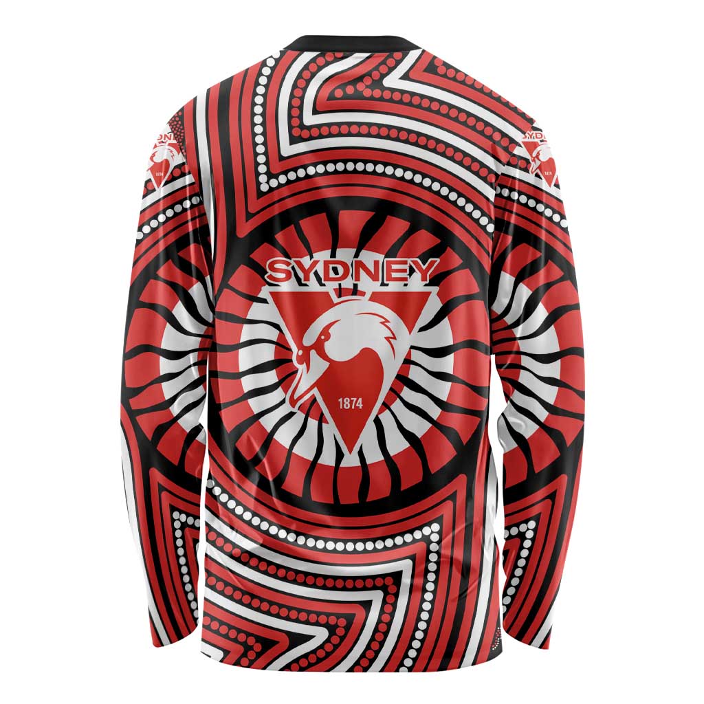 Sydney Swans Long Sleeve Shirt Indigenous Monochrome Dot Art Mascot Style