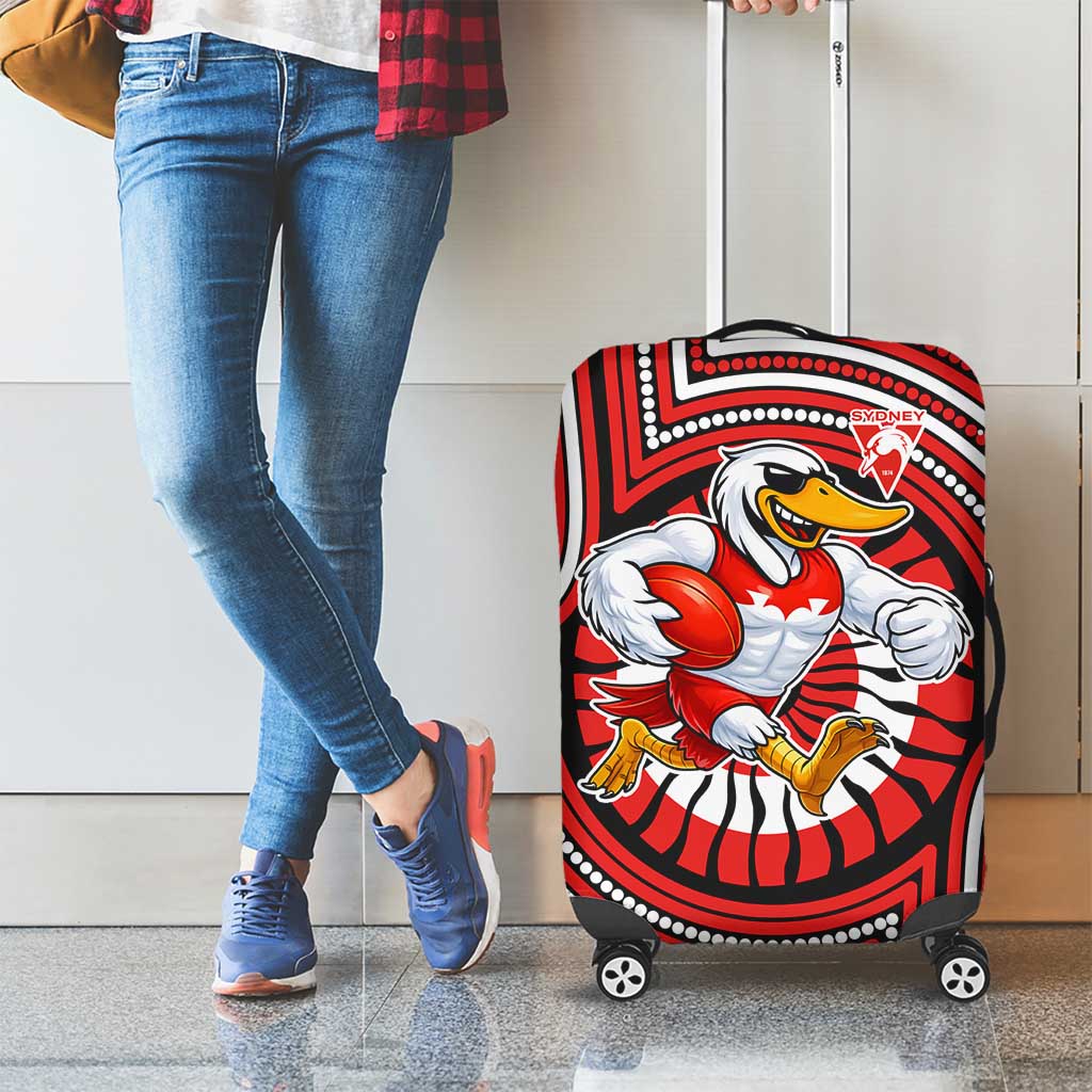 Sydney Swans Luggage Cover Indigenous Monochrome Dot Art Mascot Style