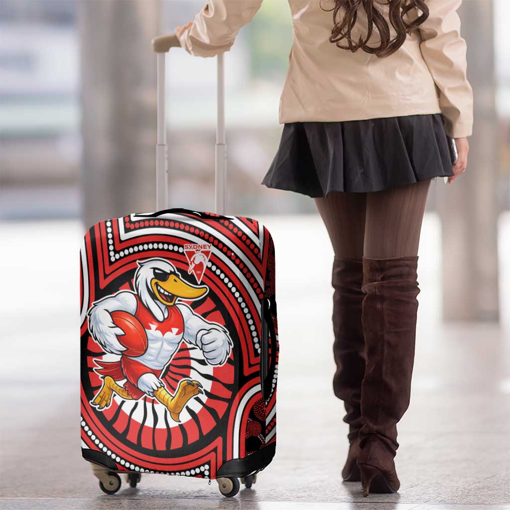Sydney Swans Luggage Cover Indigenous Monochrome Dot Art Mascot Style