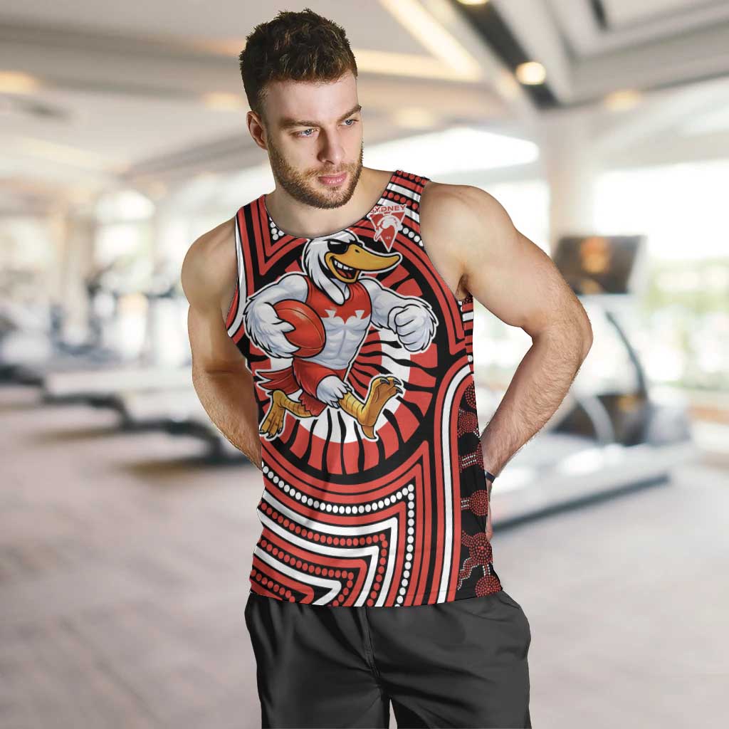 Sydney Swans Men Tank Top Indigenous Monochrome Dot Art Mascot Style