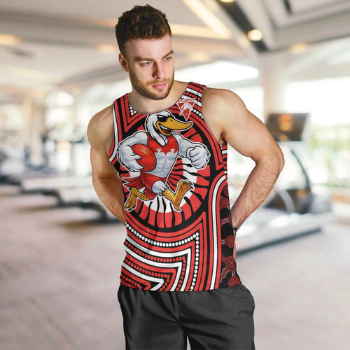 Sydney Swans Men Tank Top Indigenous Monochrome Dot Art Mascot Style