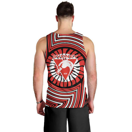 Sydney Swans Men Tank Top Indigenous Monochrome Dot Art Mascot Style