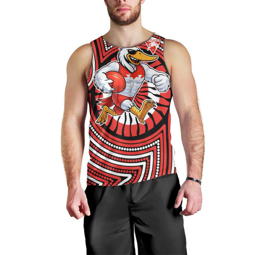 Sydney Swans Men Tank Top Indigenous Monochrome Dot Art Mascot Style