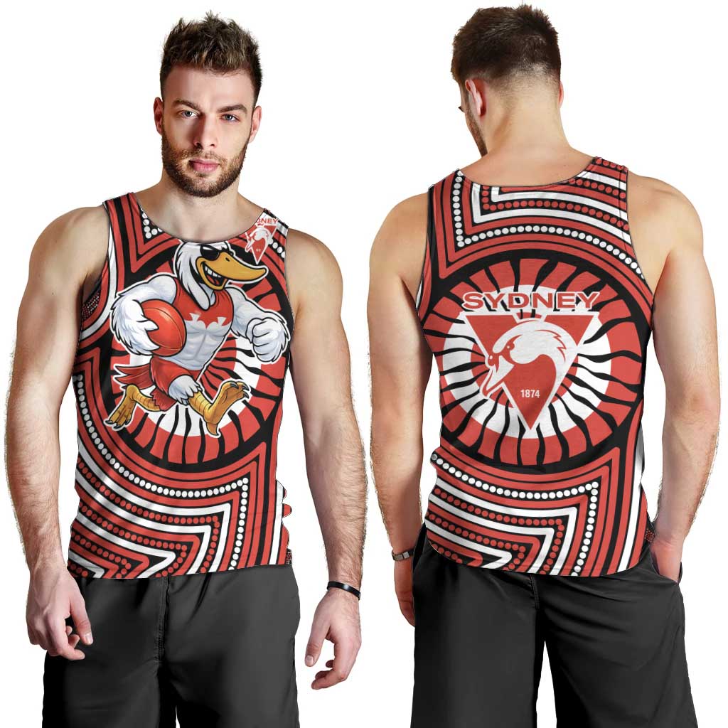 Sydney Swans Men Tank Top Indigenous Monochrome Dot Art Mascot Style