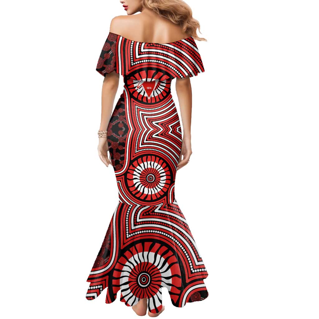 Sydney Swans Mermaid Dress Indigenous Monochrome Dot Art Mascot Style