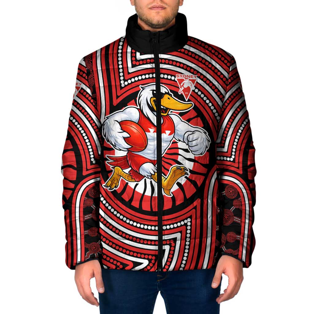 Sydney Swans Padded Jacket Indigenous Monochrome Dot Art Mascot Style