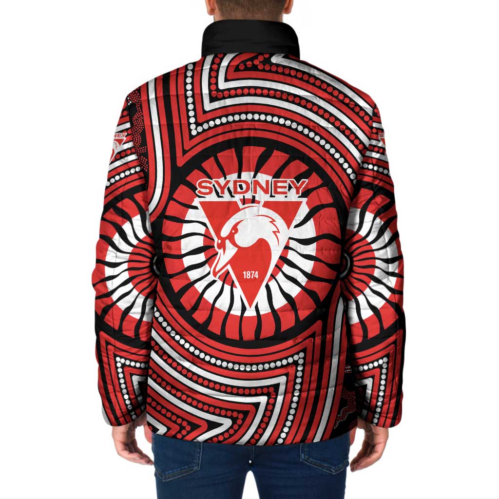 Sydney Swans Padded Jacket Indigenous Monochrome Dot Art Mascot Style