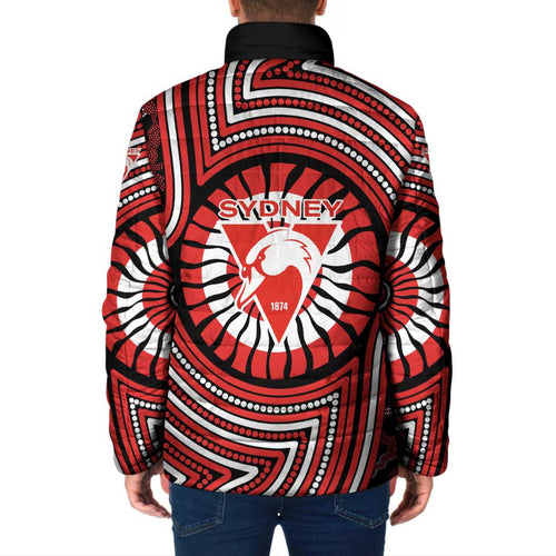 Sydney Swans Padded Jacket Indigenous Monochrome Dot Art Mascot Style
