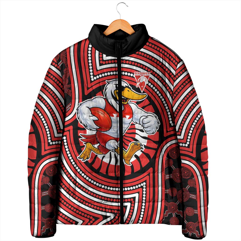 Sydney Swans Padded Jacket Indigenous Monochrome Dot Art Mascot Style