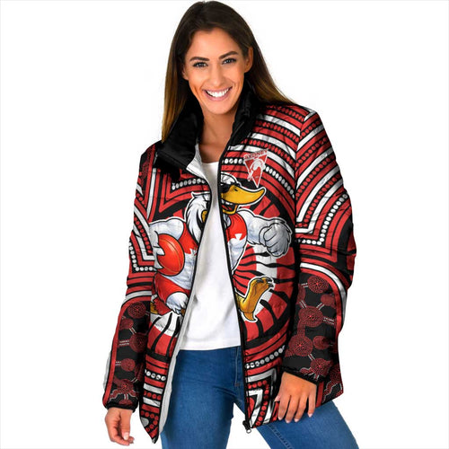 Sydney Swans Padded Jacket Indigenous Monochrome Dot Art Mascot Style