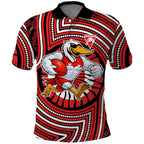 Sydney Swans Polo Shirt Indigenous Monochrome Dot Art Mascot Style