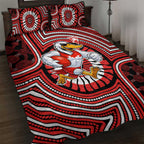Sydney Swans Quilt Bed Set Indigenous Monochrome Dot Art Mascot Style