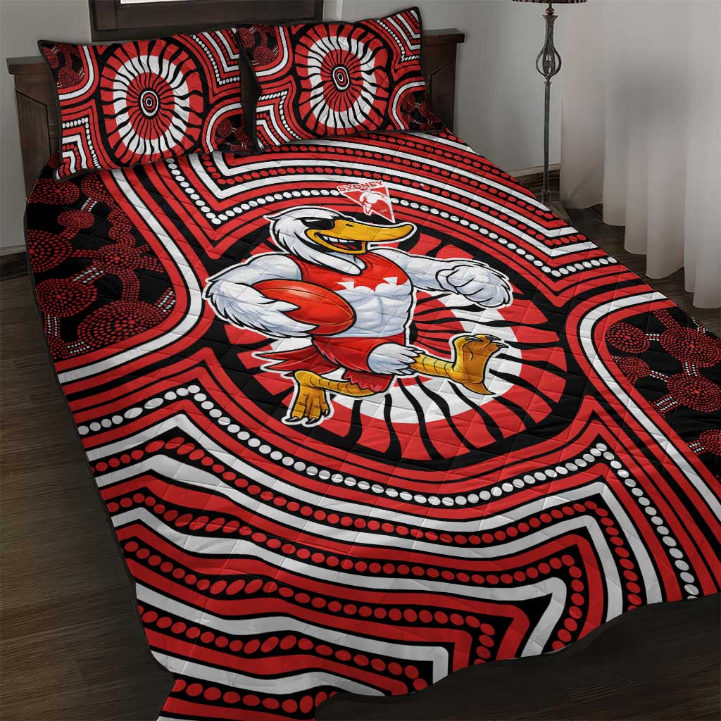 Sydney Swans Quilt Bed Set Indigenous Monochrome Dot Art Mascot Style