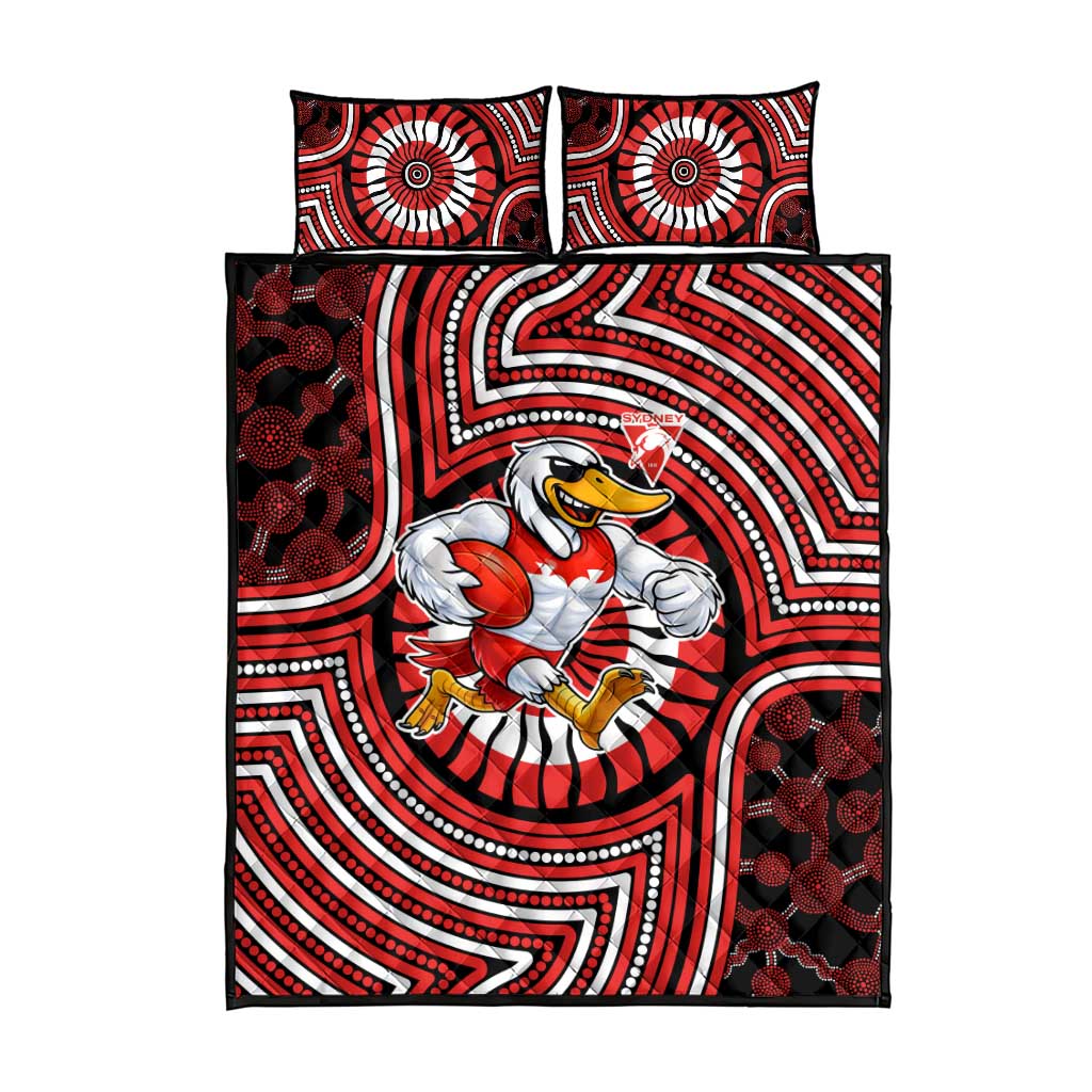 Sydney Swans Quilt Bed Set Indigenous Monochrome Dot Art Mascot Style