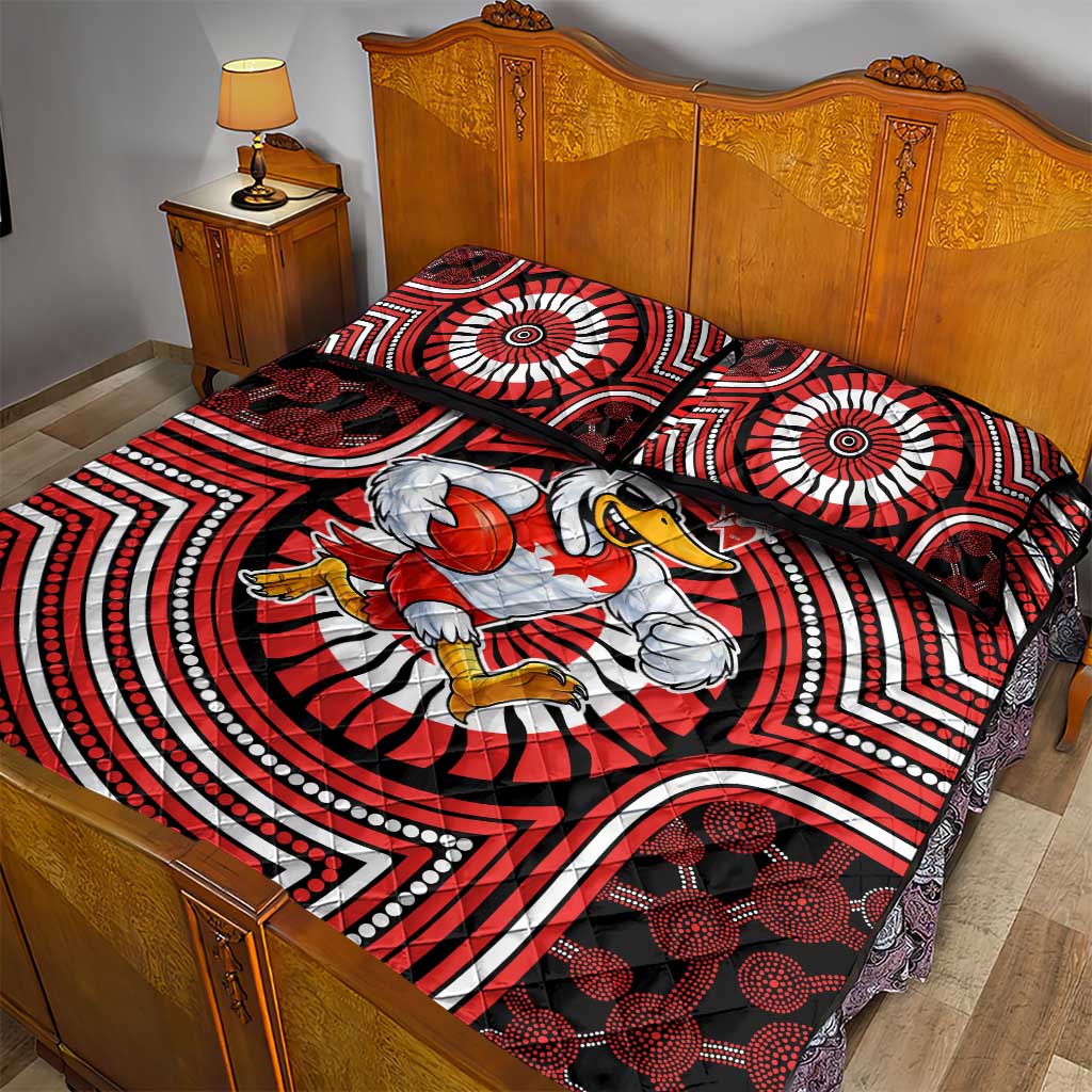 Sydney Swans Quilt Bed Set Indigenous Monochrome Dot Art Mascot Style