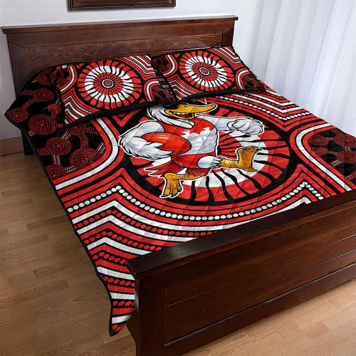 Sydney Swans Quilt Bed Set Indigenous Monochrome Dot Art Mascot Style