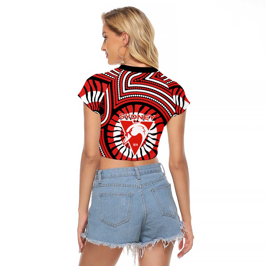 Sydney Swans Raglan Cropped T Shirt Indigenous Monochrome Dot Art Mascot Style