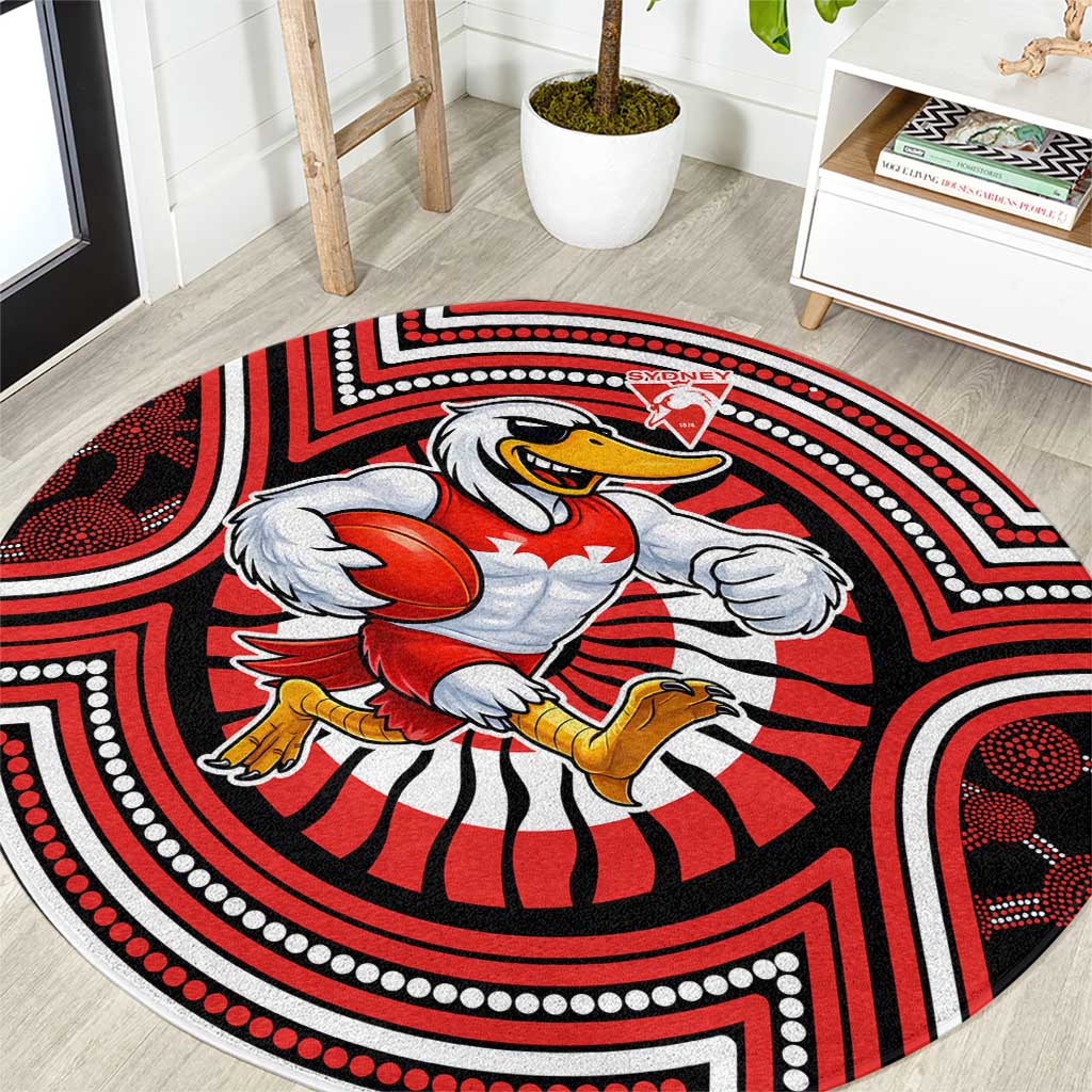 Sydney Swans Round Carpet Indigenous Monochrome Dot Art Mascot Style