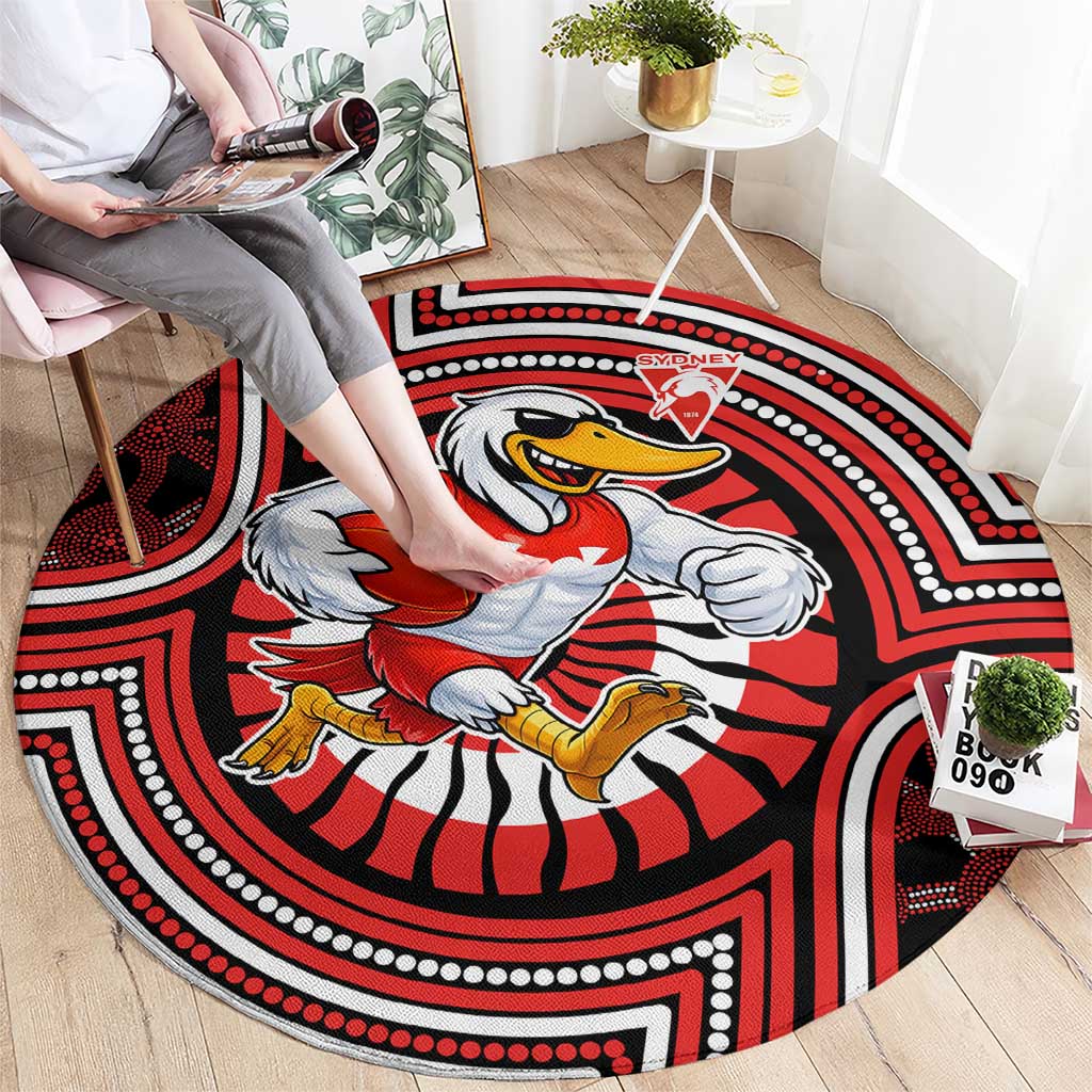 Sydney Swans Round Carpet Indigenous Monochrome Dot Art Mascot Style