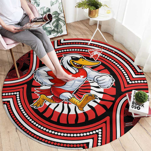 Sydney Swans Round Carpet Indigenous Monochrome Dot Art Mascot Style
