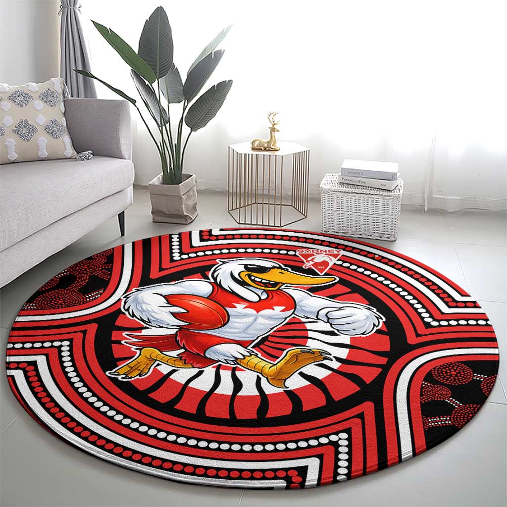 Sydney Swans Round Carpet Indigenous Monochrome Dot Art Mascot Style
