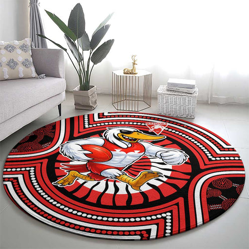 Sydney Swans Round Carpet Indigenous Monochrome Dot Art Mascot Style