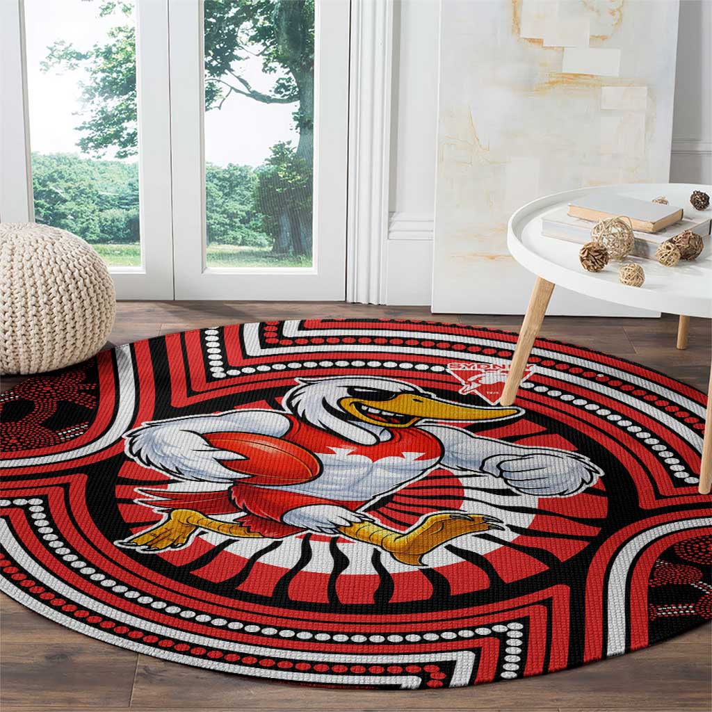 Sydney Swans Round Carpet Indigenous Monochrome Dot Art Mascot Style