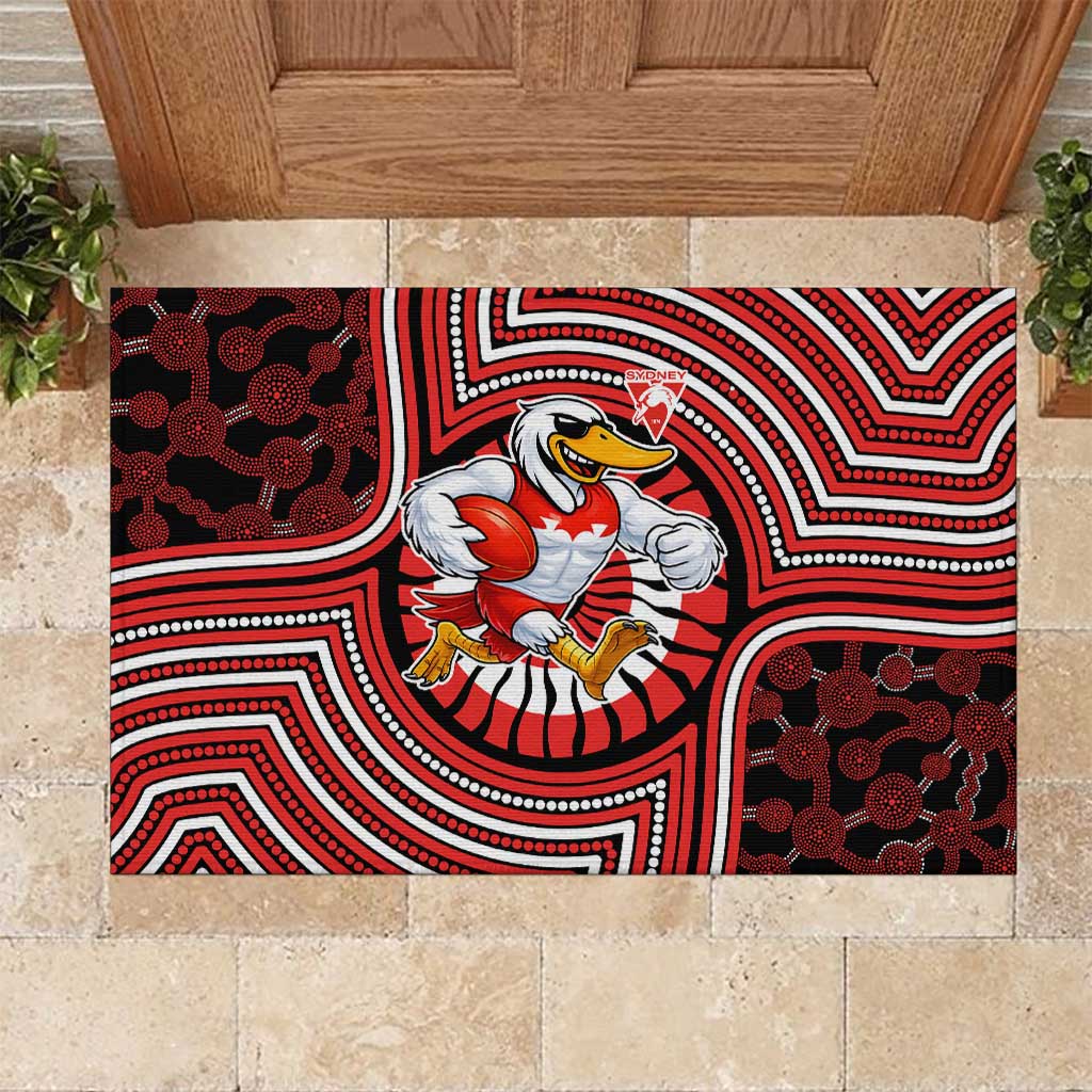 Sydney Swans Rubber Doormat Indigenous Monochrome Dot Art Mascot Style