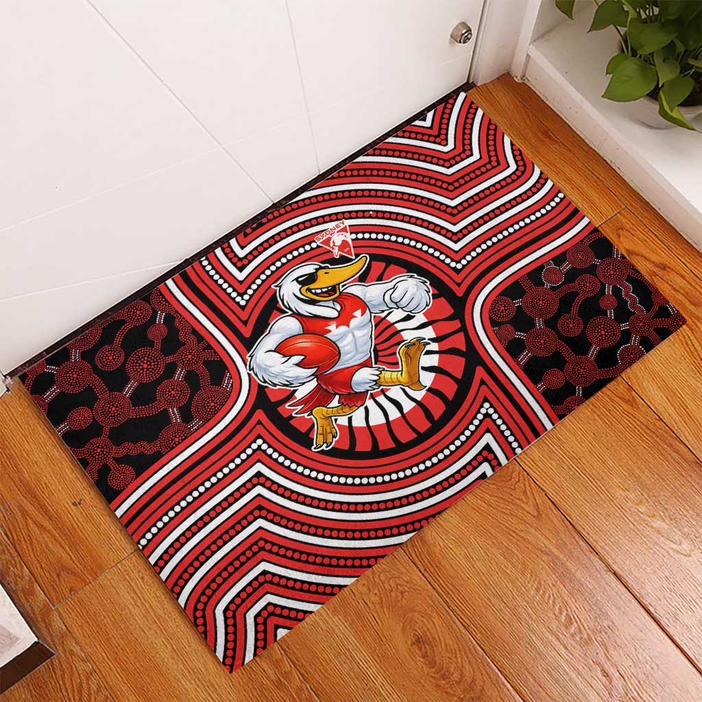Sydney Swans Rubber Doormat Indigenous Monochrome Dot Art Mascot Style