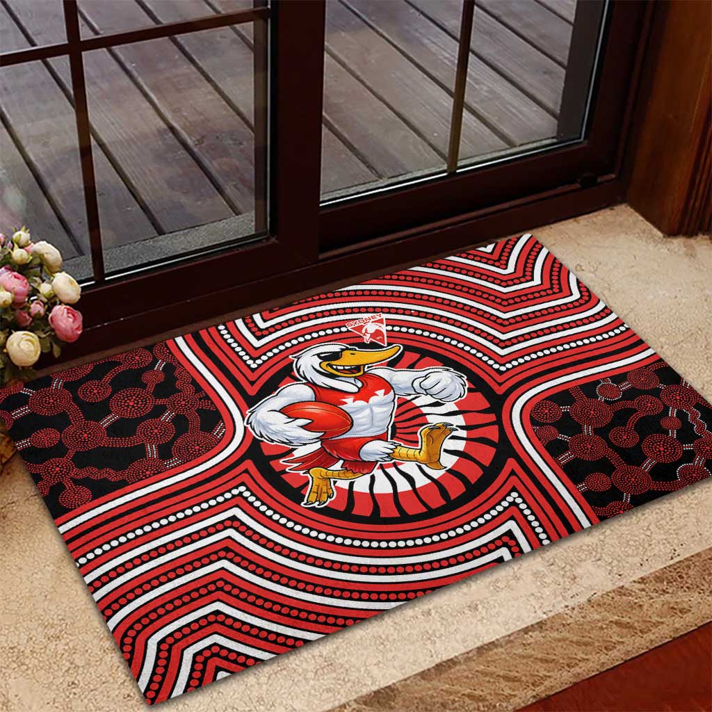 Sydney Swans Rubber Doormat Indigenous Monochrome Dot Art Mascot Style