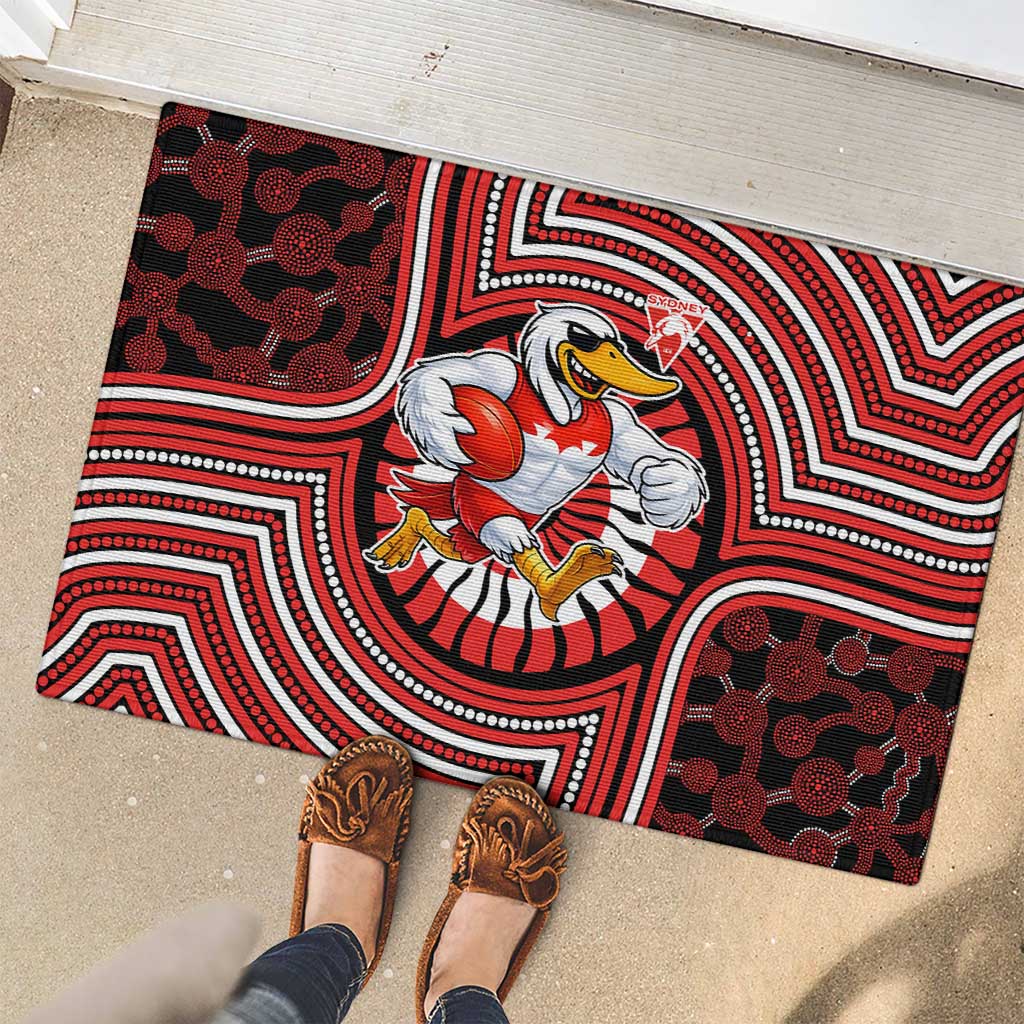 Sydney Swans Rubber Doormat Indigenous Monochrome Dot Art Mascot Style