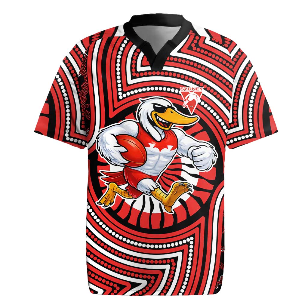 Sydney Swans Rugby Jersey Indigenous Monochrome Dot Art Mascot Style