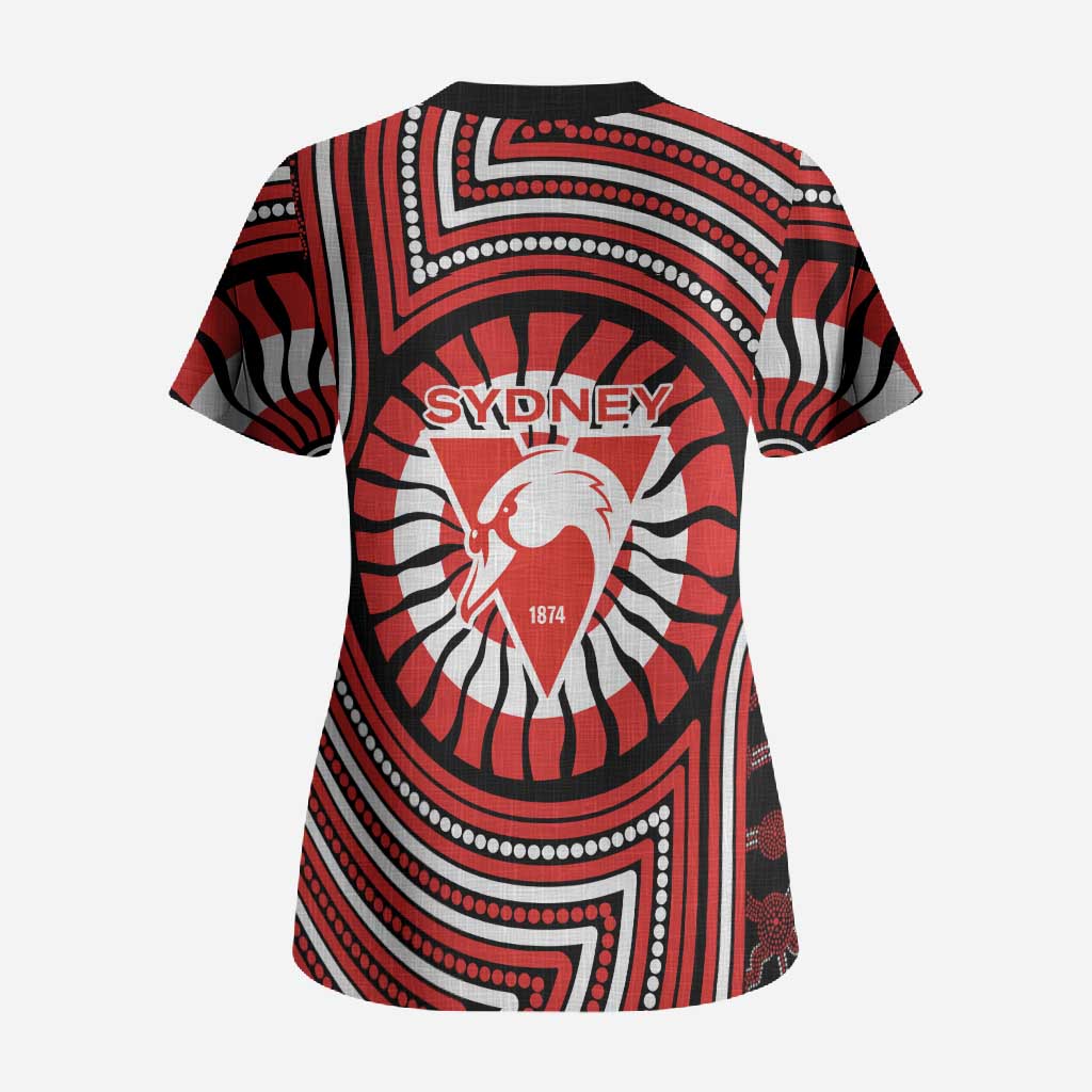 Sydney Swans Scrub Top Indigenous Monochrome Dot Art Mascot Style