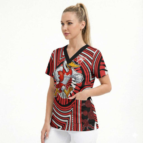Sydney Swans Scrub Top Indigenous Monochrome Dot Art Mascot Style