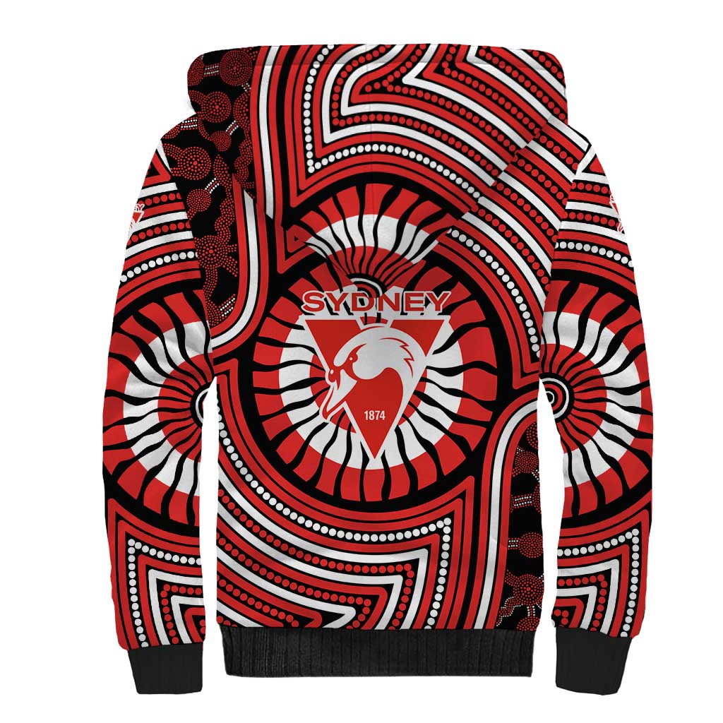 Sydney Swans Sherpa Hoodie Indigenous Monochrome Dot Art Mascot Style