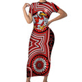 Sydney Swans Short Sleeve Bodycon Dress Indigenous Monochrome Dot Art Mascot Style