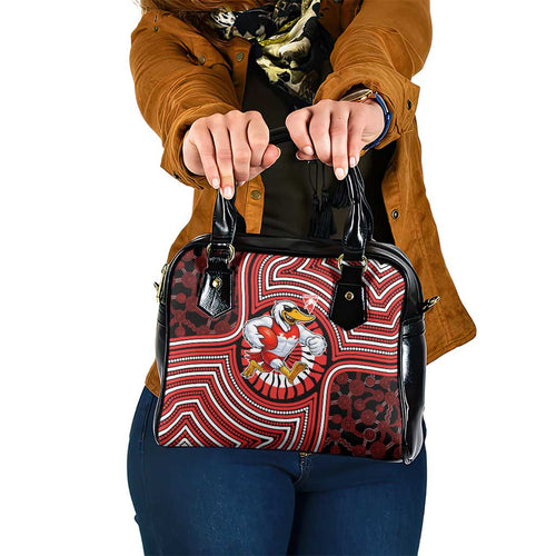 Sydney Swans Shoulder Handbag Indigenous Monochrome Dot Art Mascot Style