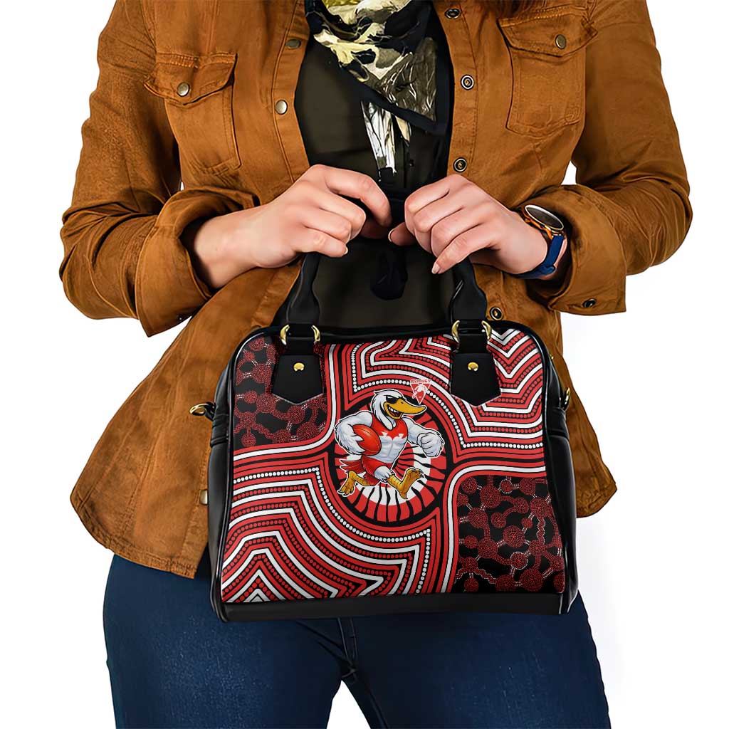 Sydney Swans Shoulder Handbag Indigenous Monochrome Dot Art Mascot Style