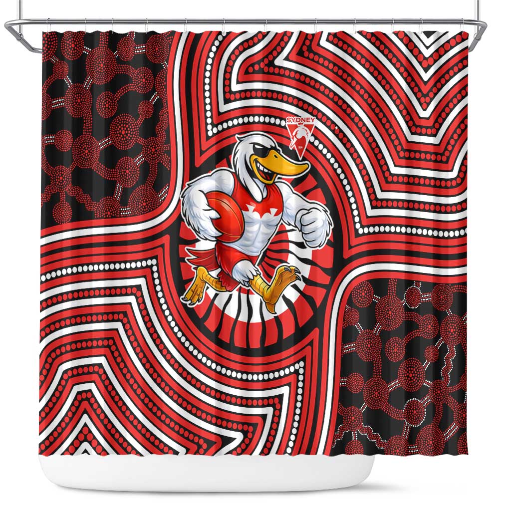 Sydney Swans Shower Curtain Indigenous Monochrome Dot Art Mascot Style