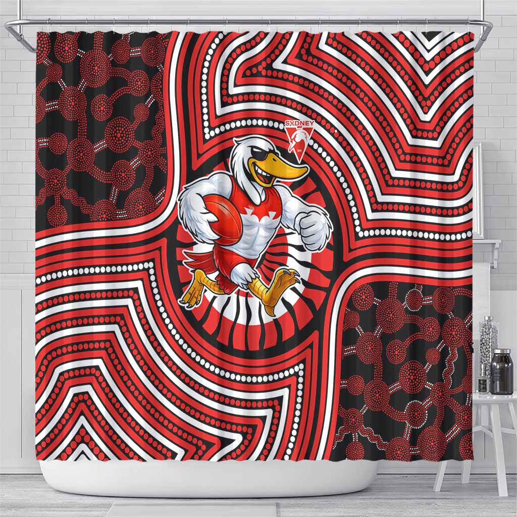 Sydney Swans Shower Curtain Indigenous Monochrome Dot Art Mascot Style