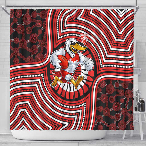 Sydney Swans Shower Curtain Indigenous Monochrome Dot Art Mascot Style