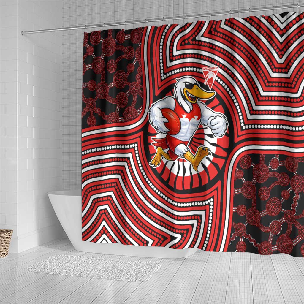 Sydney Swans Shower Curtain Indigenous Monochrome Dot Art Mascot Style
