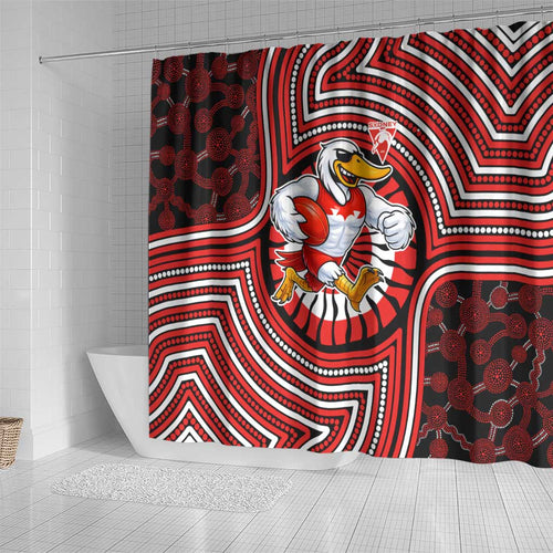 Sydney Swans Shower Curtain Indigenous Monochrome Dot Art Mascot Style