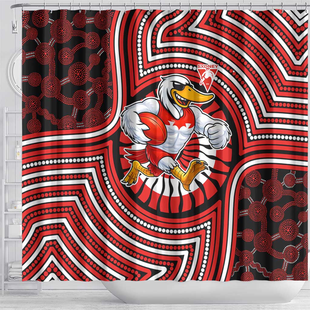 Sydney Swans Shower Curtain Indigenous Monochrome Dot Art Mascot Style