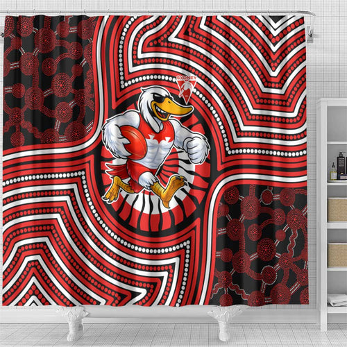 Sydney Swans Shower Curtain Indigenous Monochrome Dot Art Mascot Style