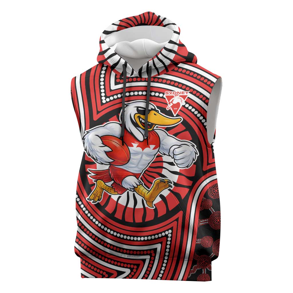 Sydney Swans Sleeveless Hoodie Indigenous Monochrome Dot Art Mascot Style